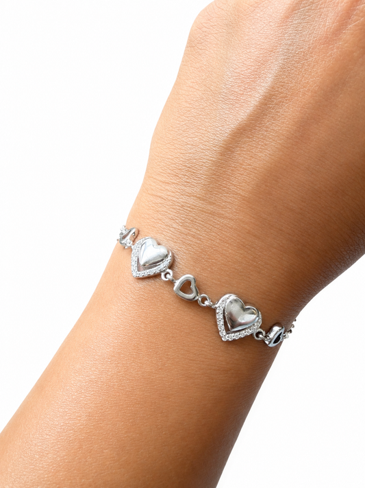 925 Sterling Silver Double Heart Bracelet