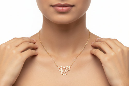Twinrays Golden Trinity Cube Necklace