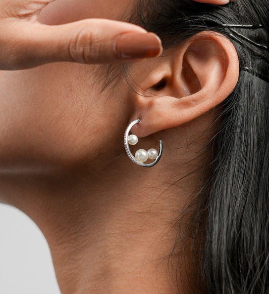 Twinrays Floating Pearl Hoops Earrings