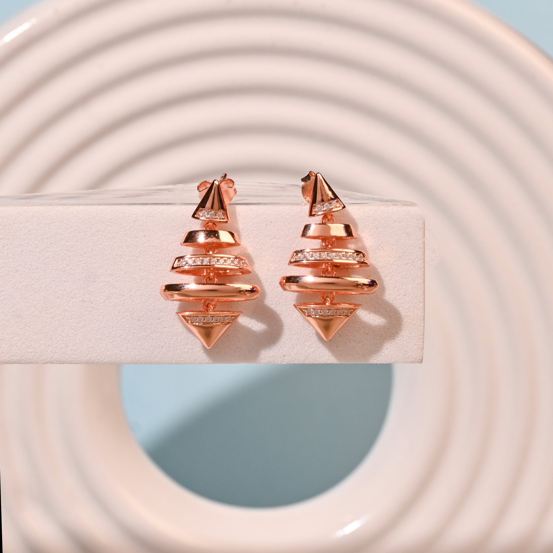 Twinrays Golden Pyramid Drops Earrings