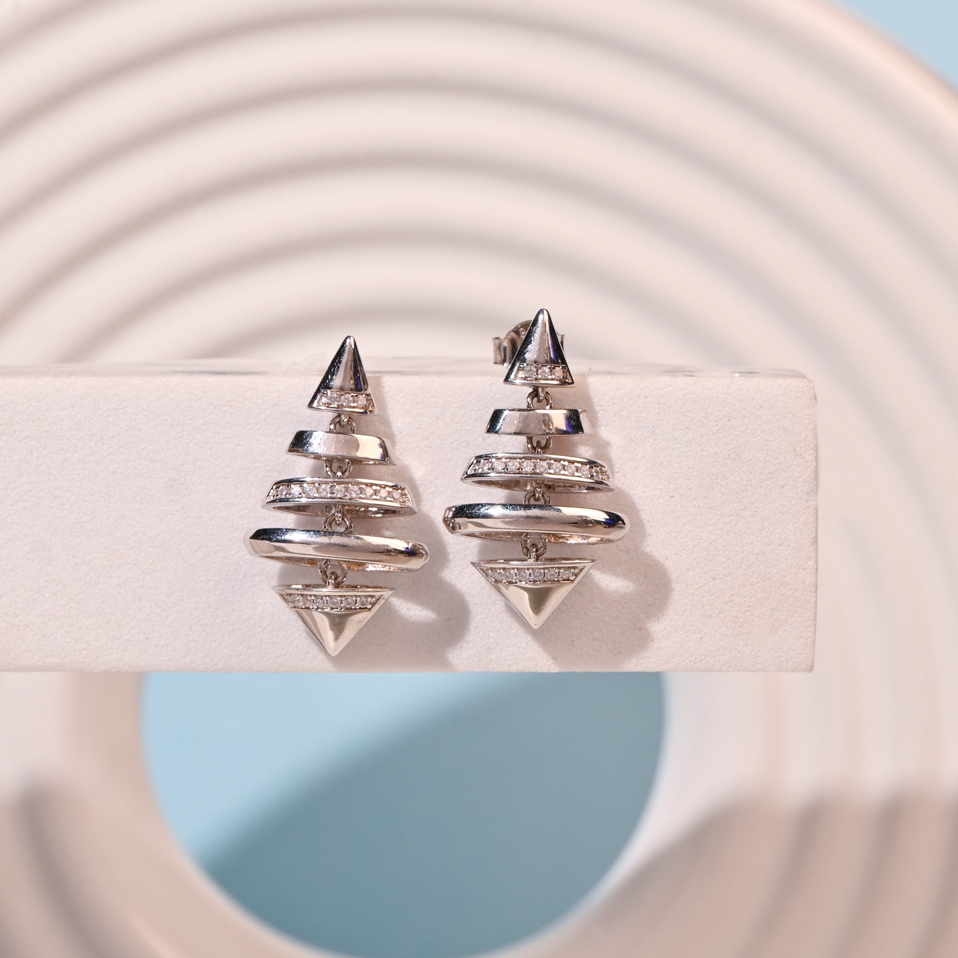 Twinrays Silver Pyramid Drops Earrings