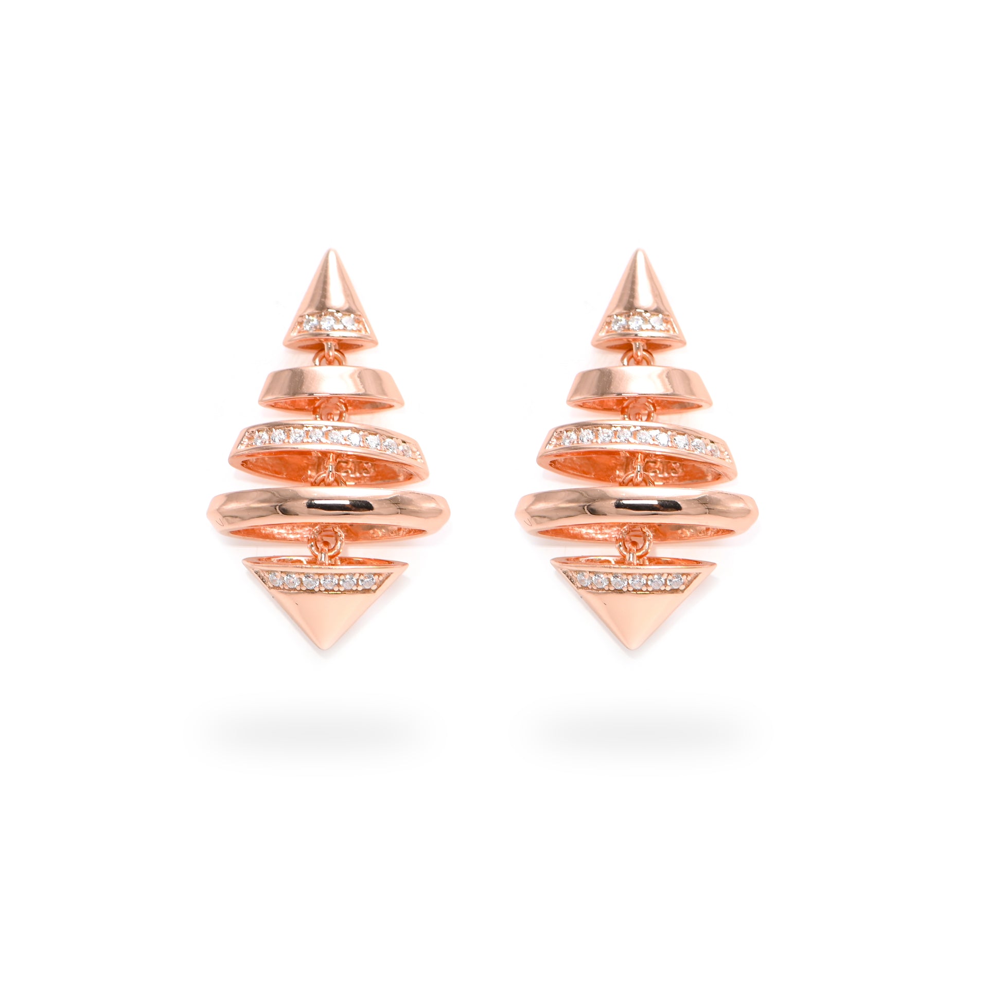 Twinrays Golden Pyramid Drops Earrings