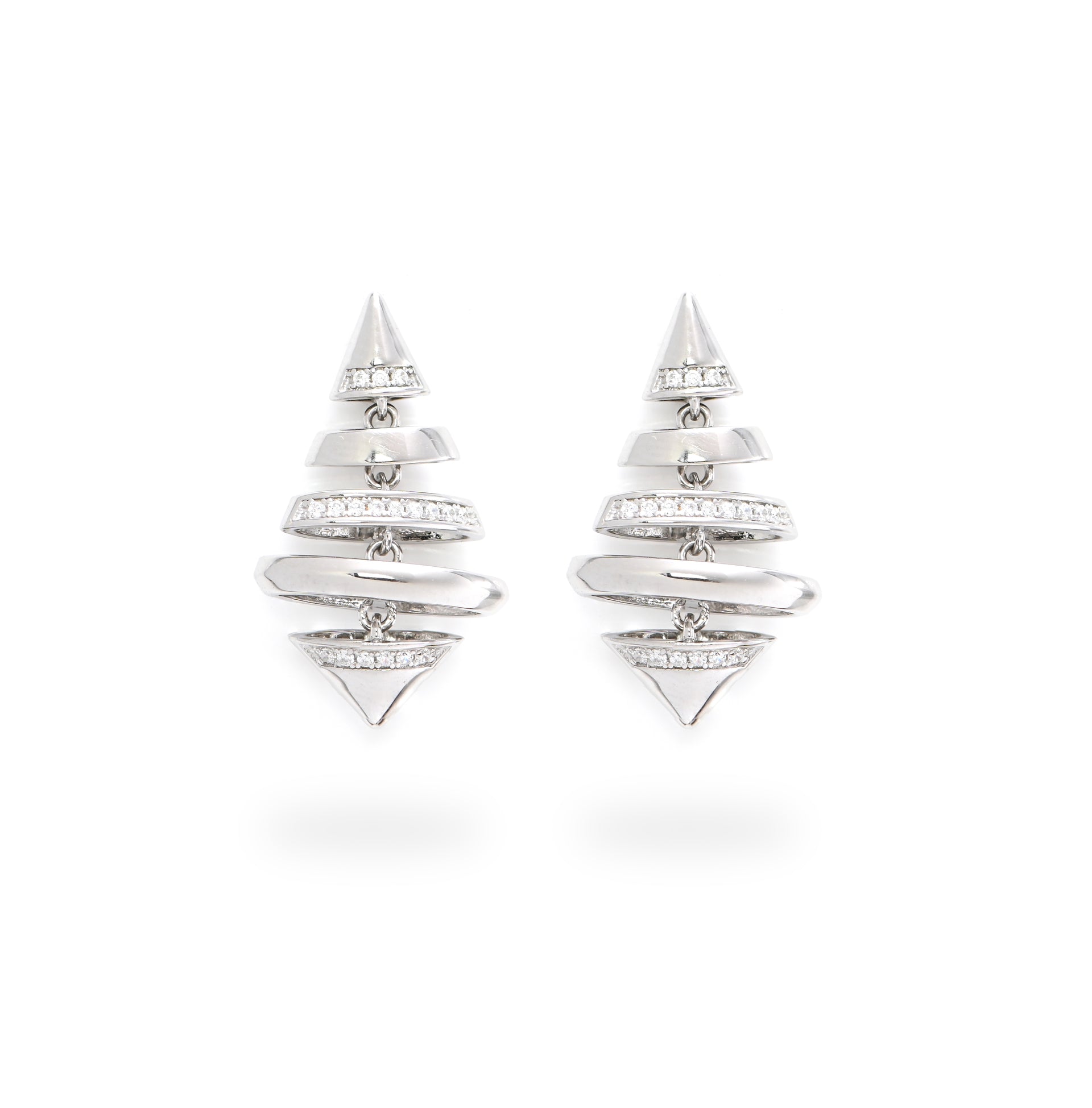 Twinrays Silver Pyramid Drops Earrings