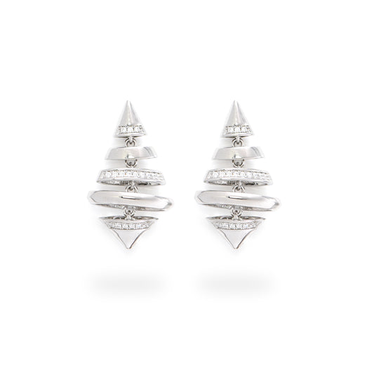 Twinrays Silver Pyramid Drops Earrings