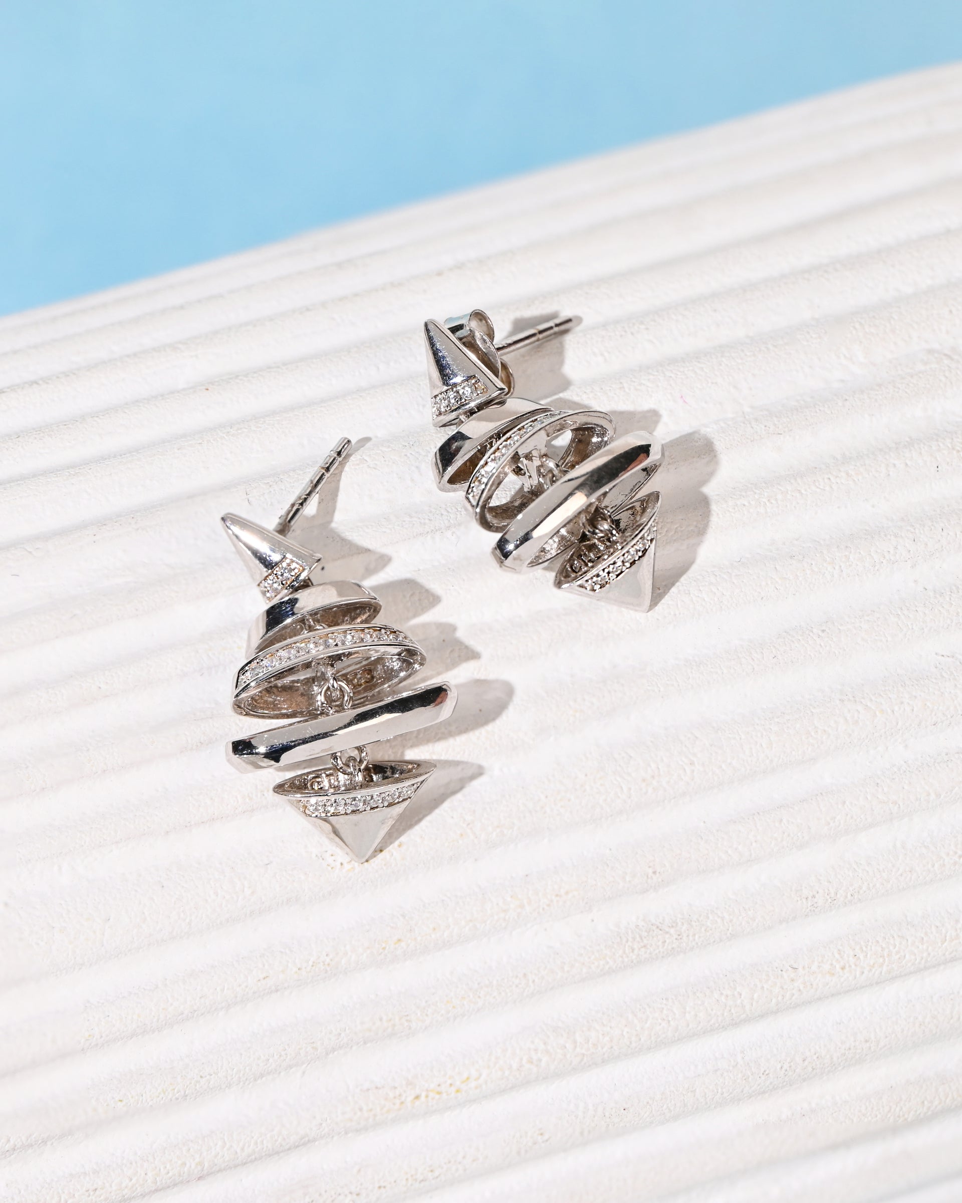 Twinrays Silver Pyramid Drops Earrings
