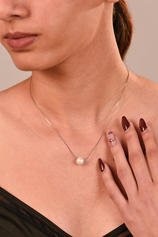 Twinrays Silver Pearl Drop Necklace