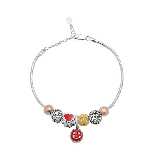 925 Sterling Silver Smiley Charm Bracelet