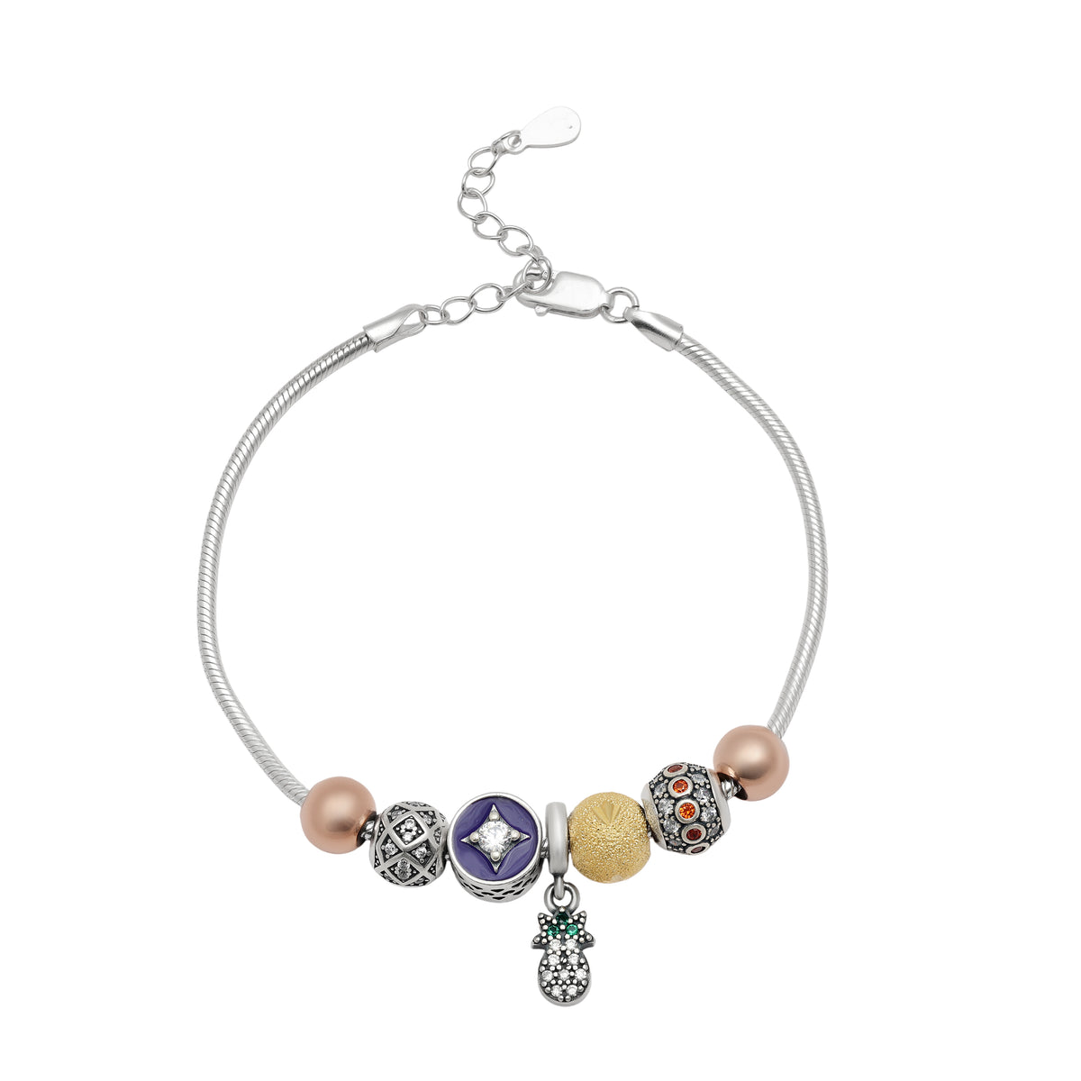 925 Sterling Silver Coconut Charm Bracelet