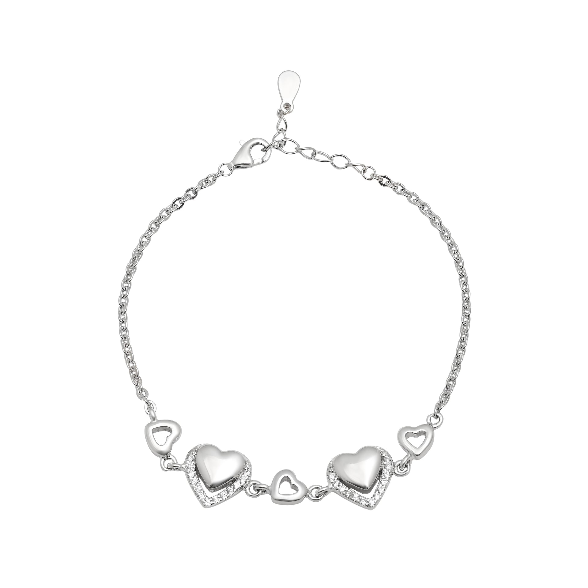 925 Sterling Silver Double Heart Bracelet