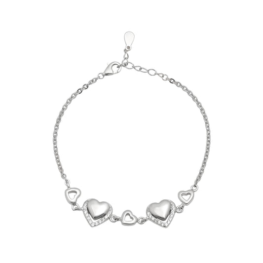 925 Sterling Silver Double Heart Bracelet