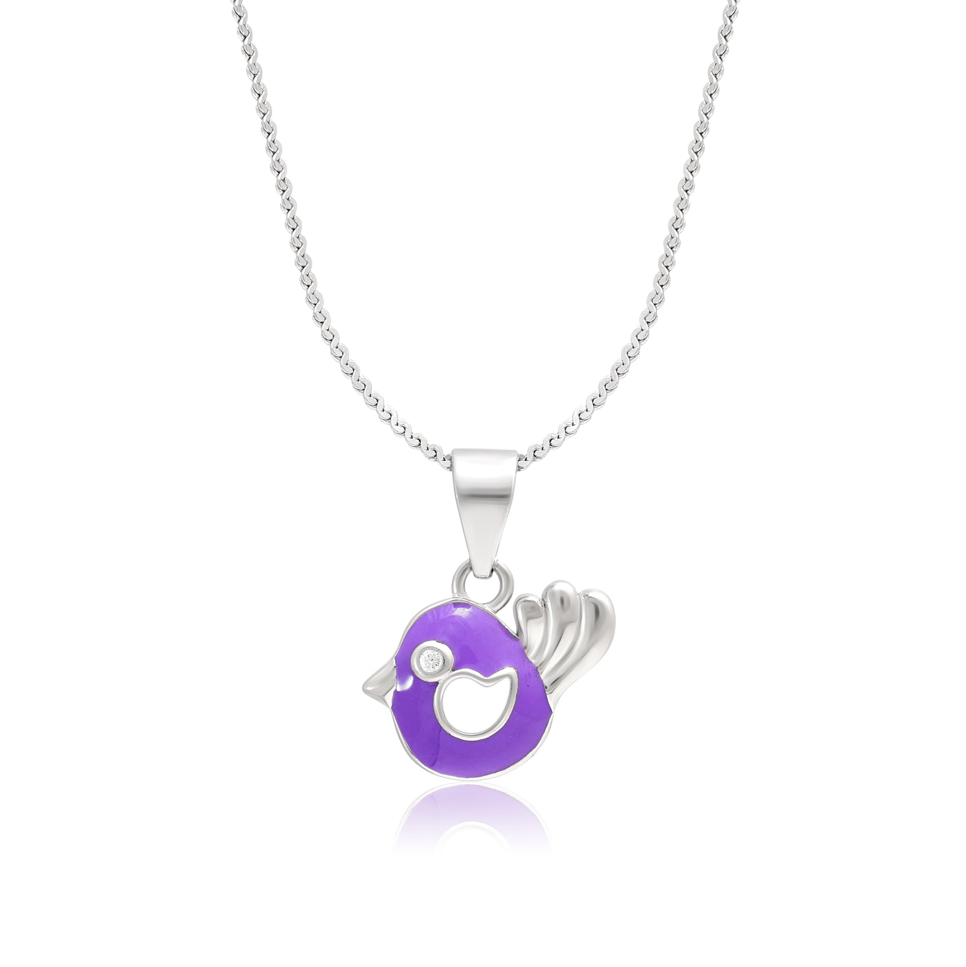 925 Sterling Silver Purple Bird Pendant Necklace