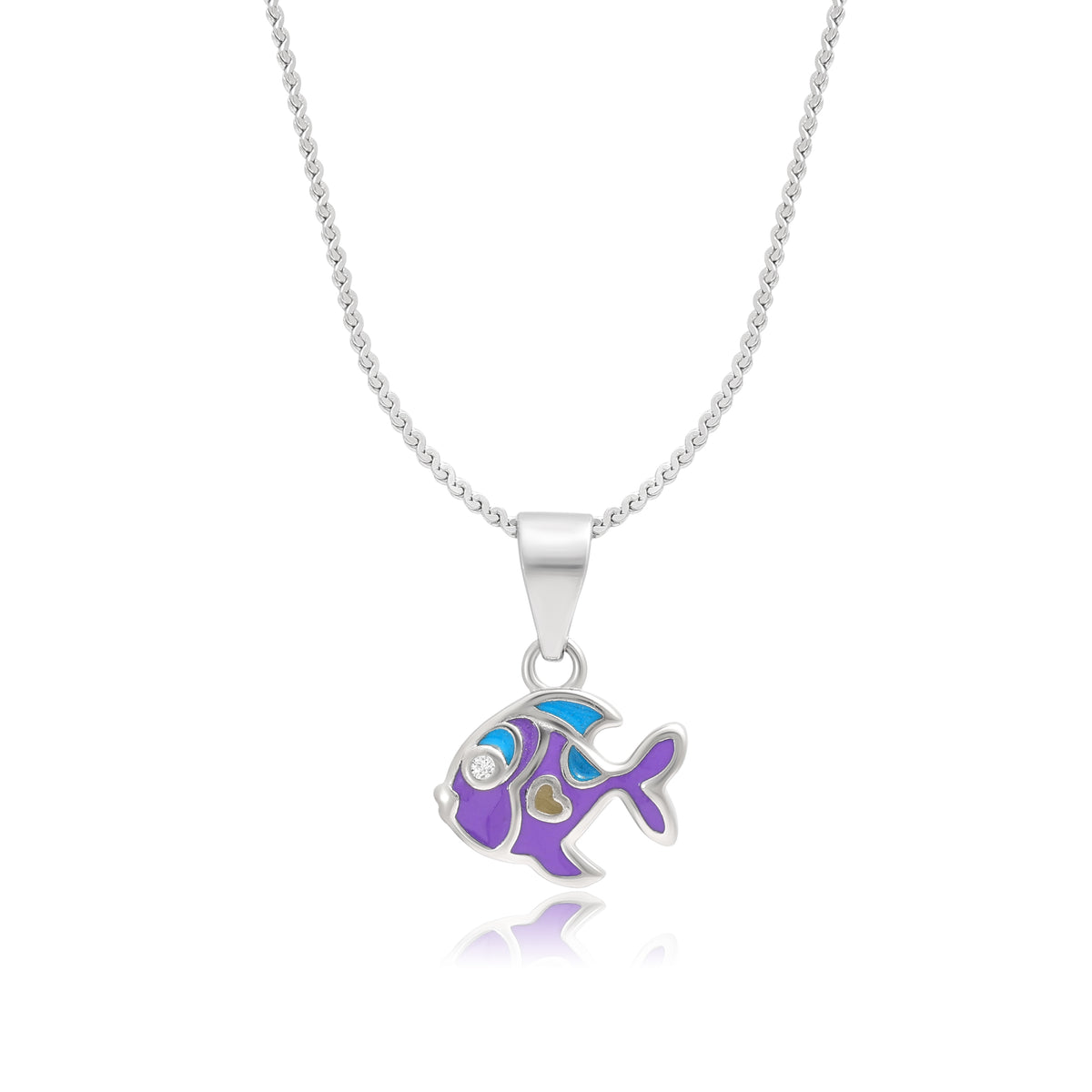 925 Sterling Silver Fish Pendant Necklace with Colorful Enamel