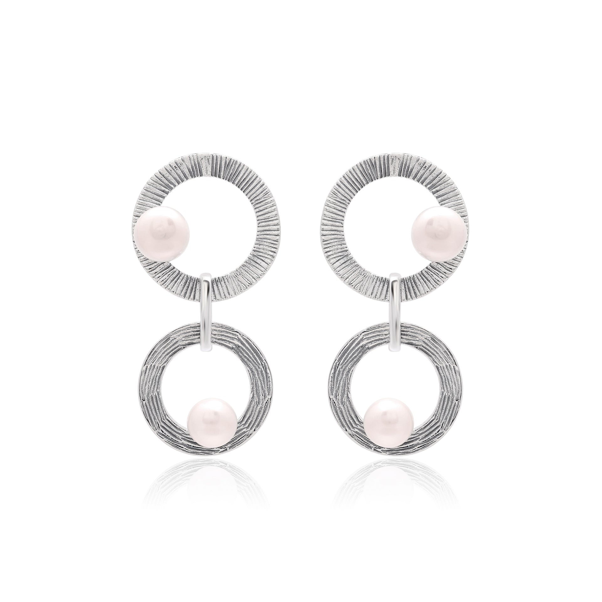 Twinrays Silver Pearl Orbit Drop Earrings