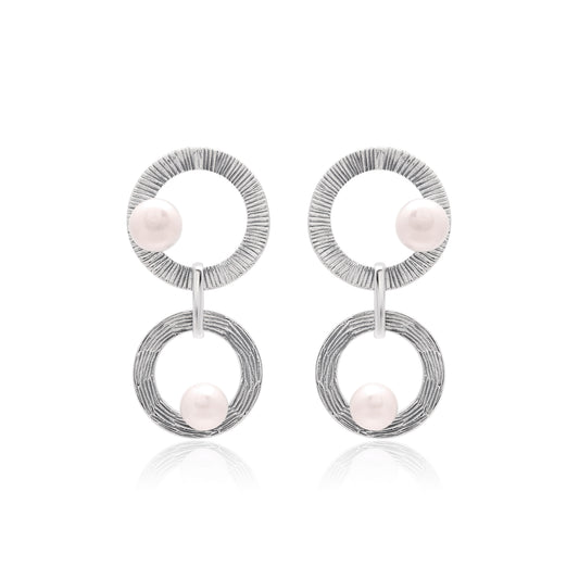 Twinrays Silver Pearl Orbit Drop Earrings