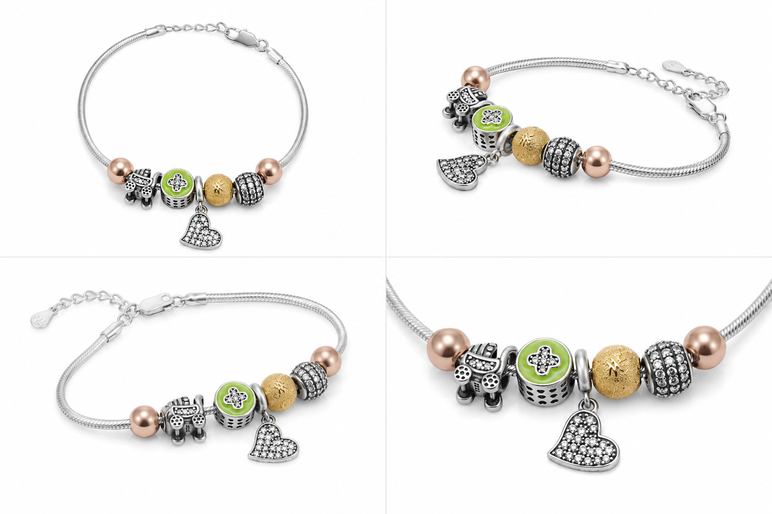 925 Sterling Silver Heart Charm Bracelet