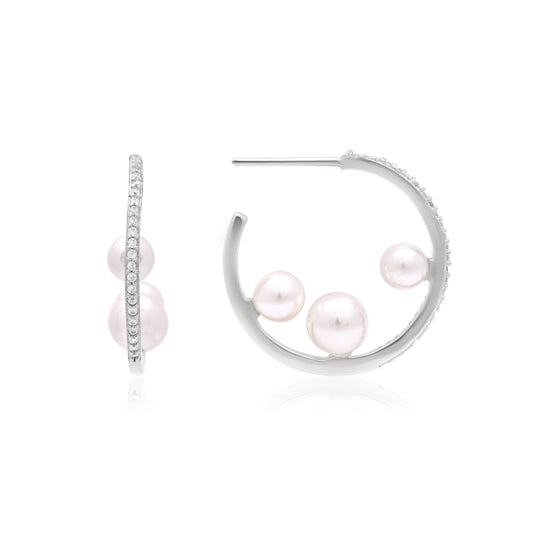 Twinrays Floating Pearl Hoops Earrings
