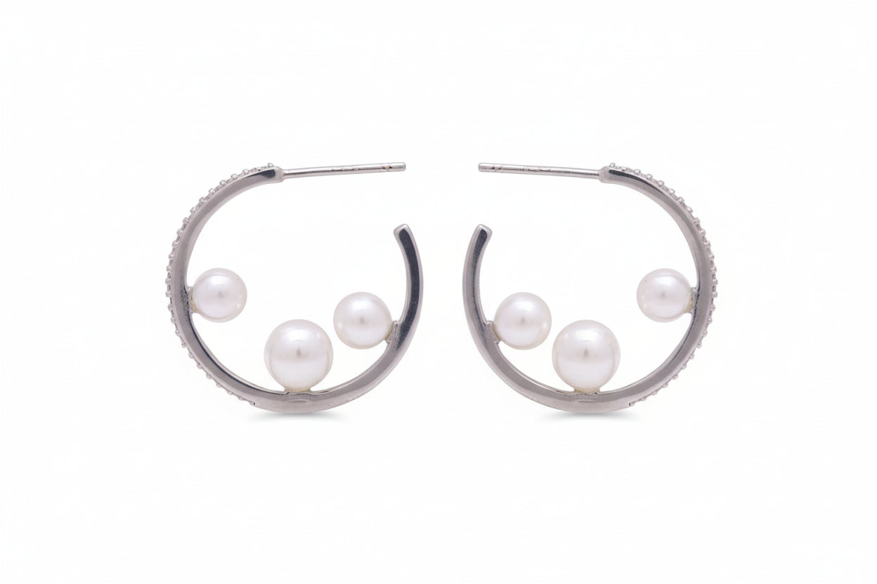 Twinrays Floating Pearl Hoops Earrings
