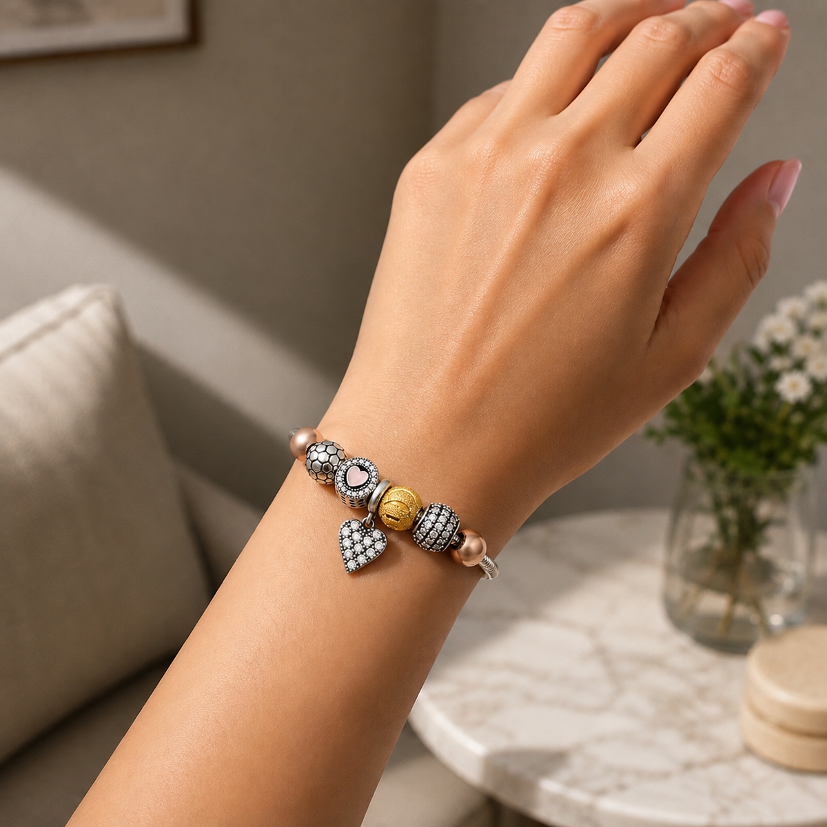 925 Sterling Sliver Heart Charm Bracelet