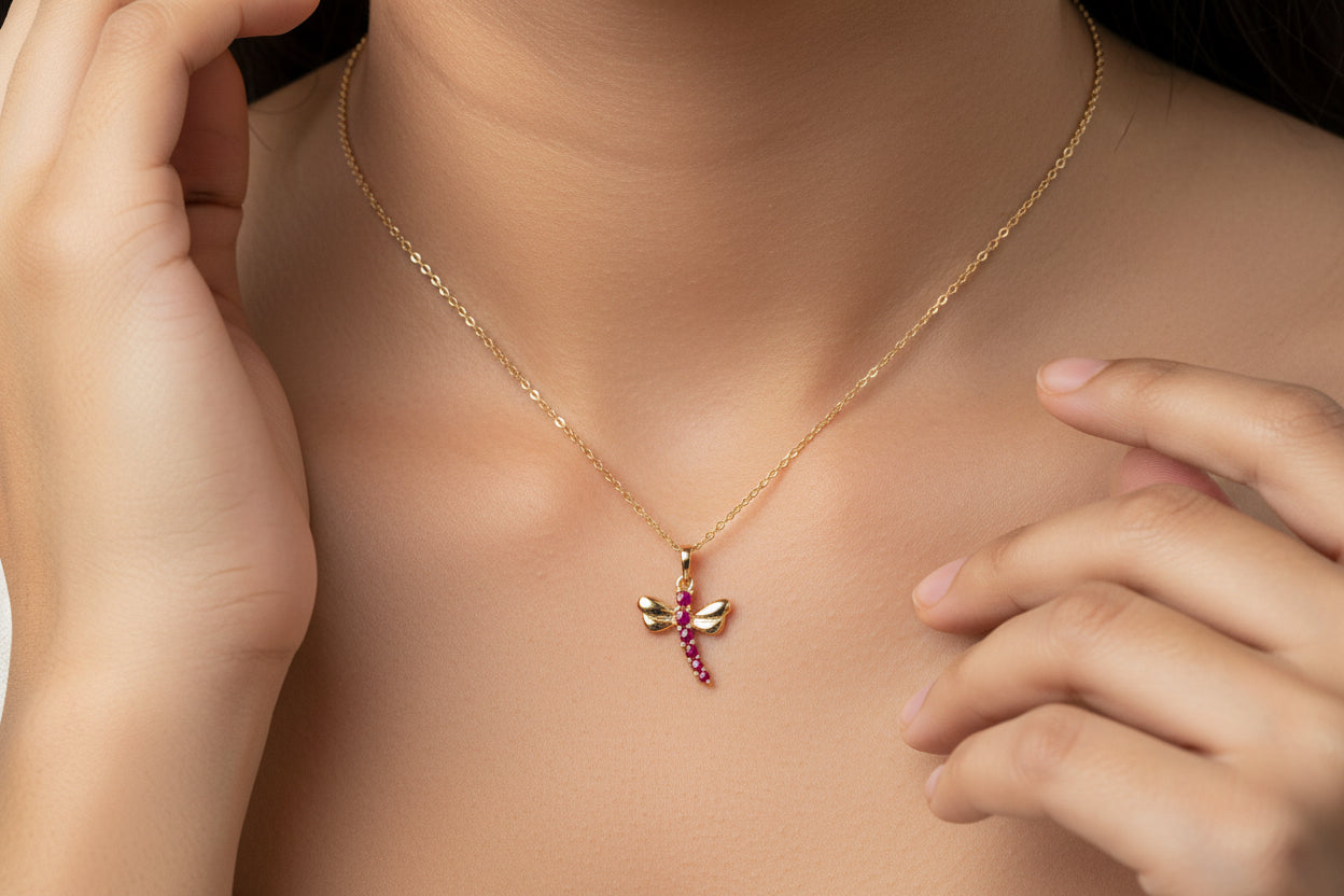 Twinrays Ruby Dragonfly Grace Necklace