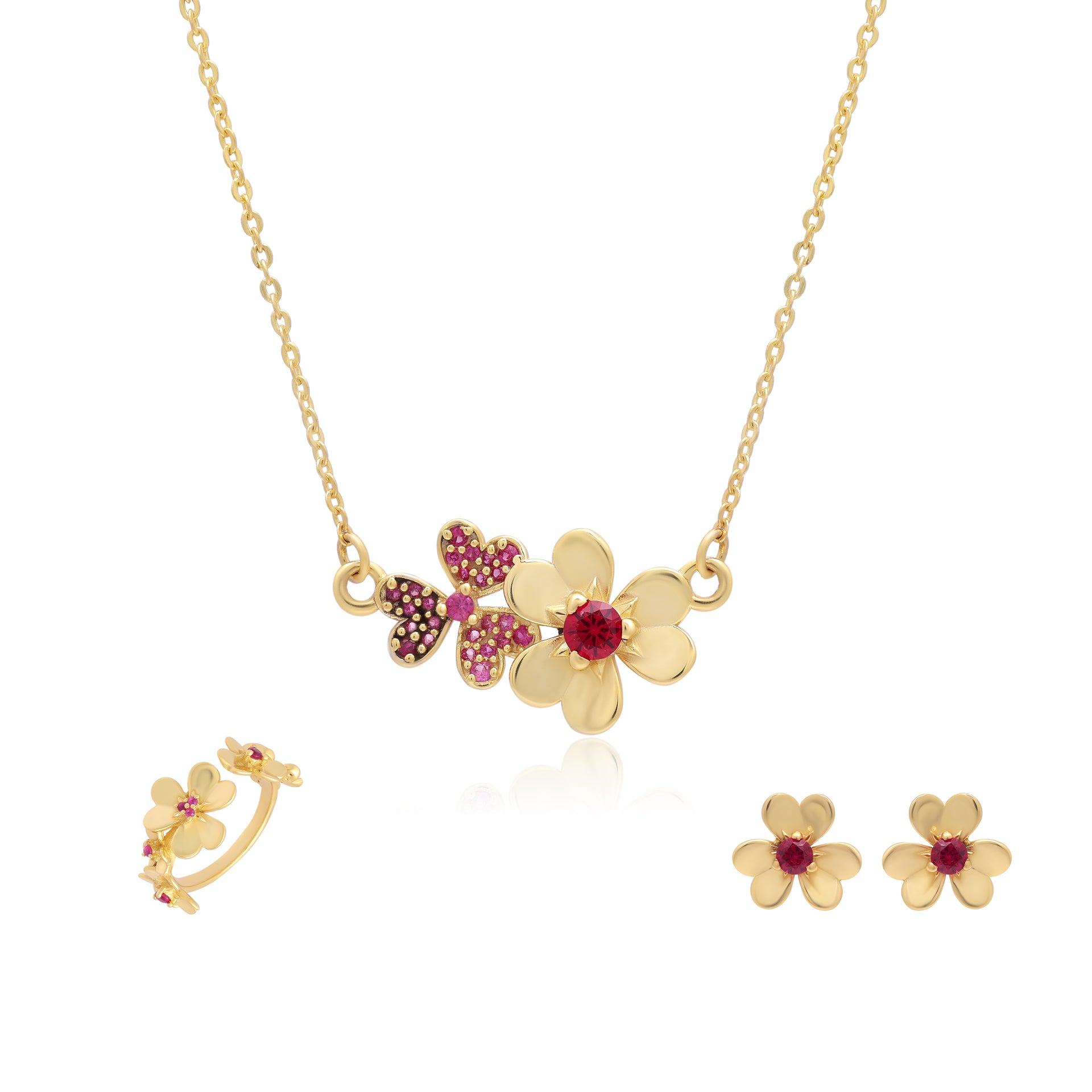 Ruby Blossom Floral Jewellery Set