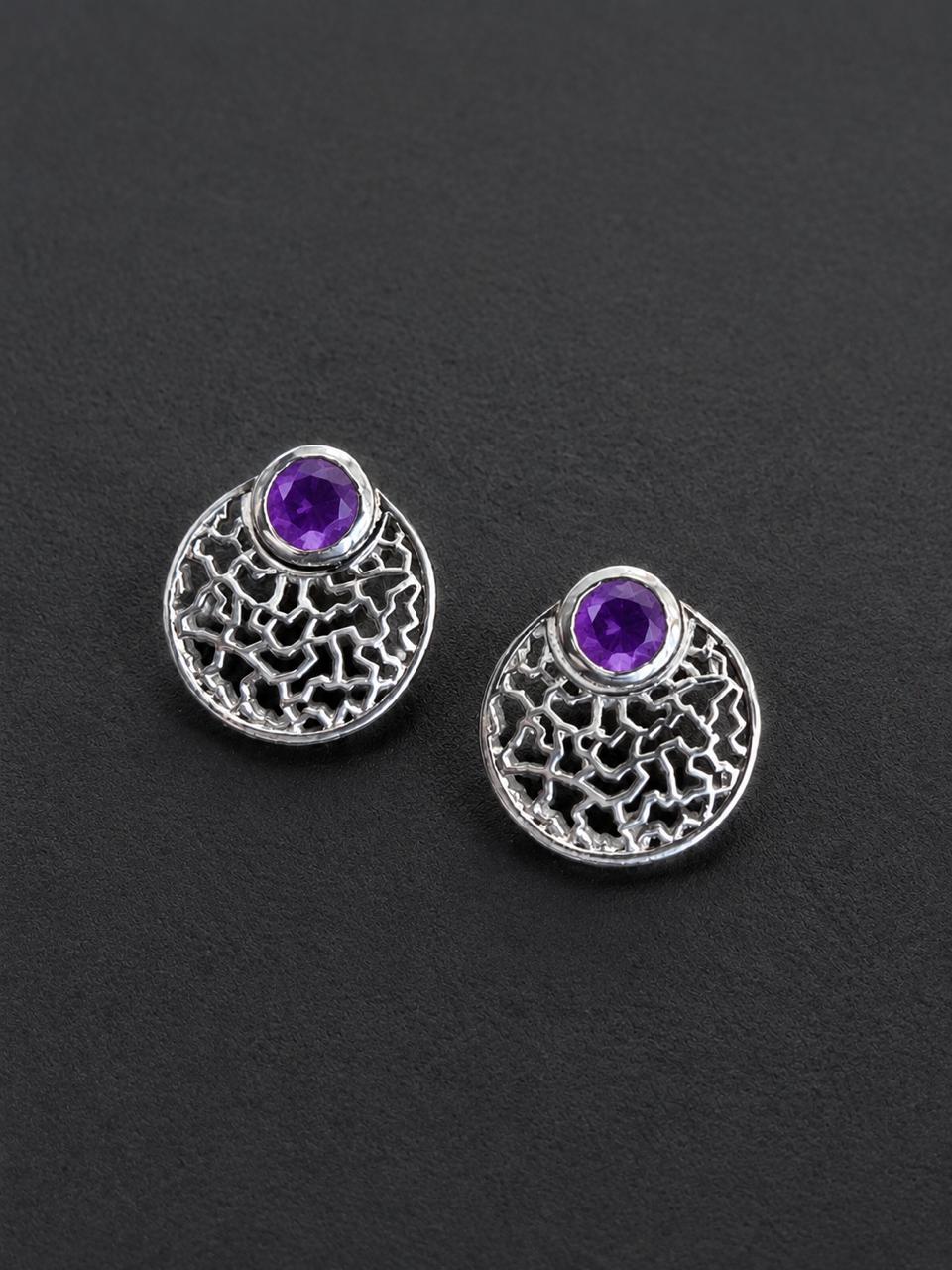 Silver Amethyst Stud Earrings
