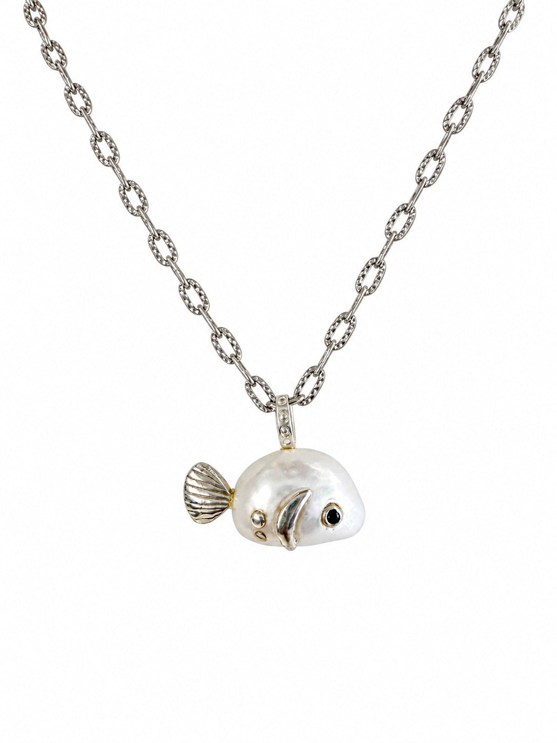 925 Sterling Silver Fish Pendant Necklace with Two-Tone Details